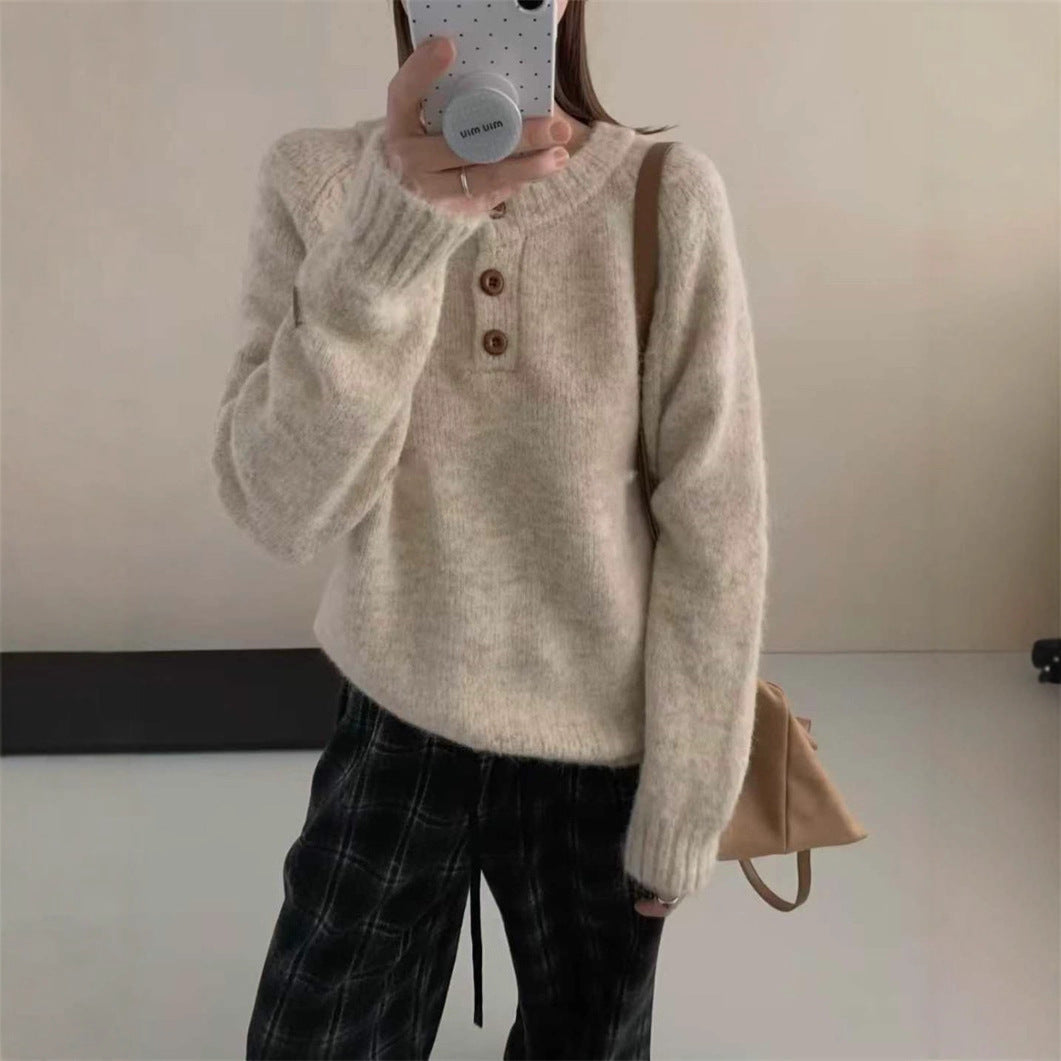 Retro Thick Casual Knitted Top Bottom Shirt