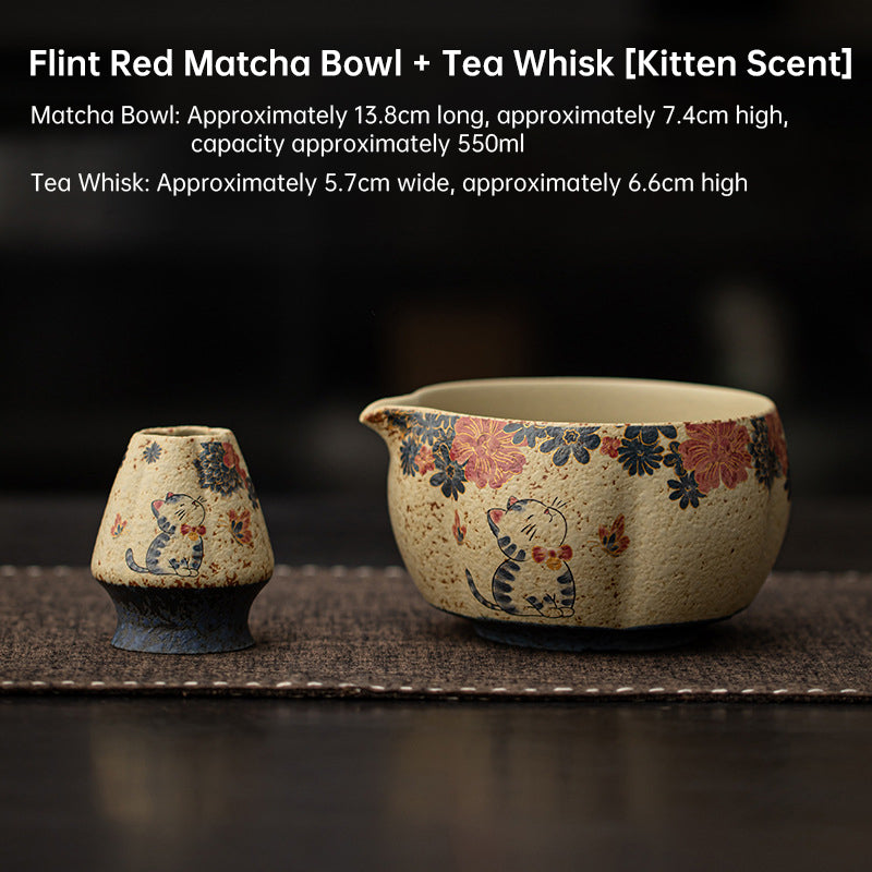 2-8PCS Japanese Flint Red Matcha Set: Bamboo Whisk, Bowl, Box – Exquisite Tea Tools Gift
