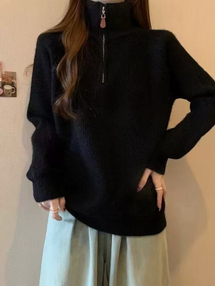 Half zip lapel sweater for women in autumn and winter