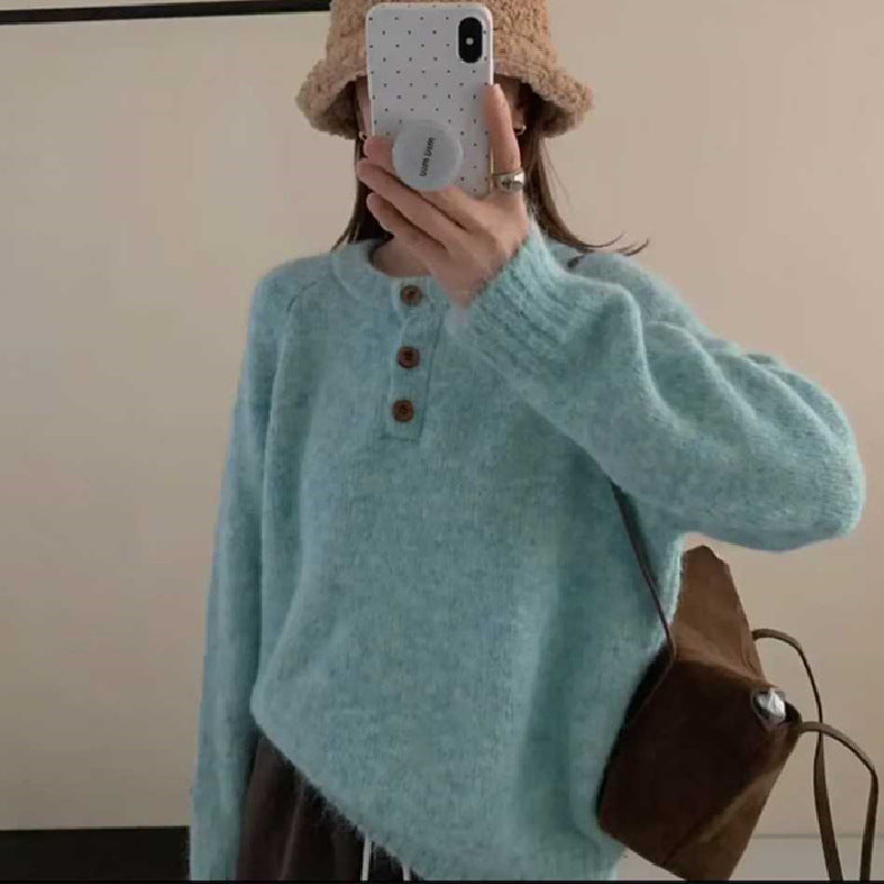 Retro Thick Casual Knitted Top Bottom Shirt