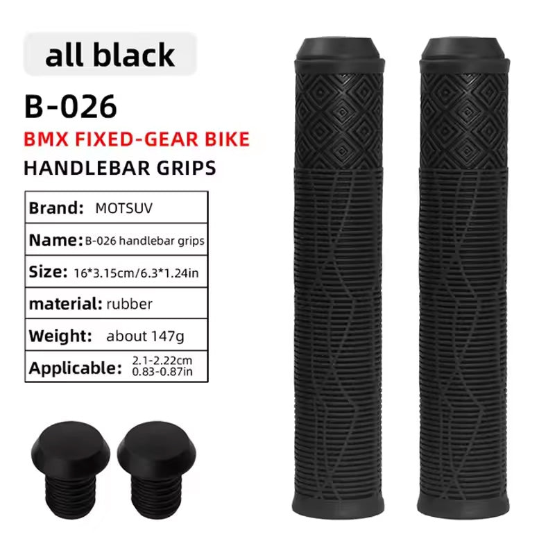 165MM Bike Handlebar Grips (Soft Rubber) - Bikes/Scooters/MTB, Colored Plugs