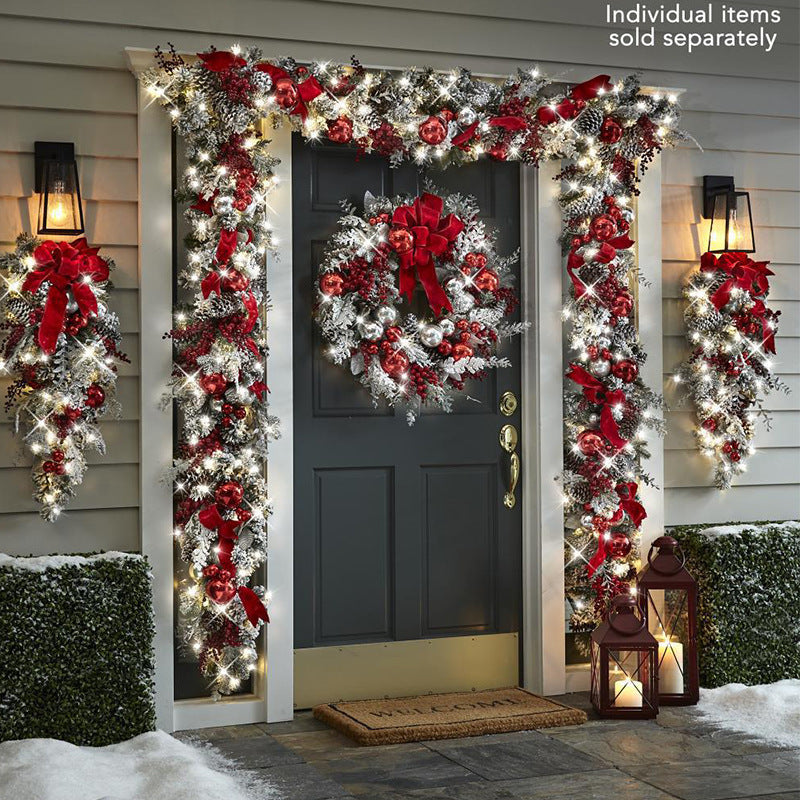 Flocked PVC Christmas Wreath - Artificial Vine Hanging Decor for Home, Door & Tree