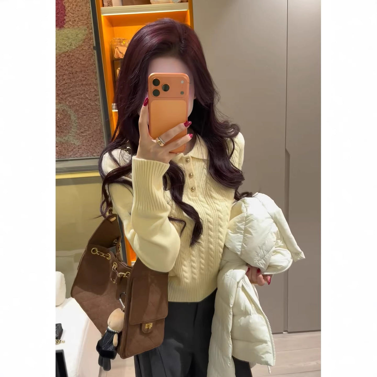 Polo lapel embroidery pullover Fried Dough Twists base sweater women