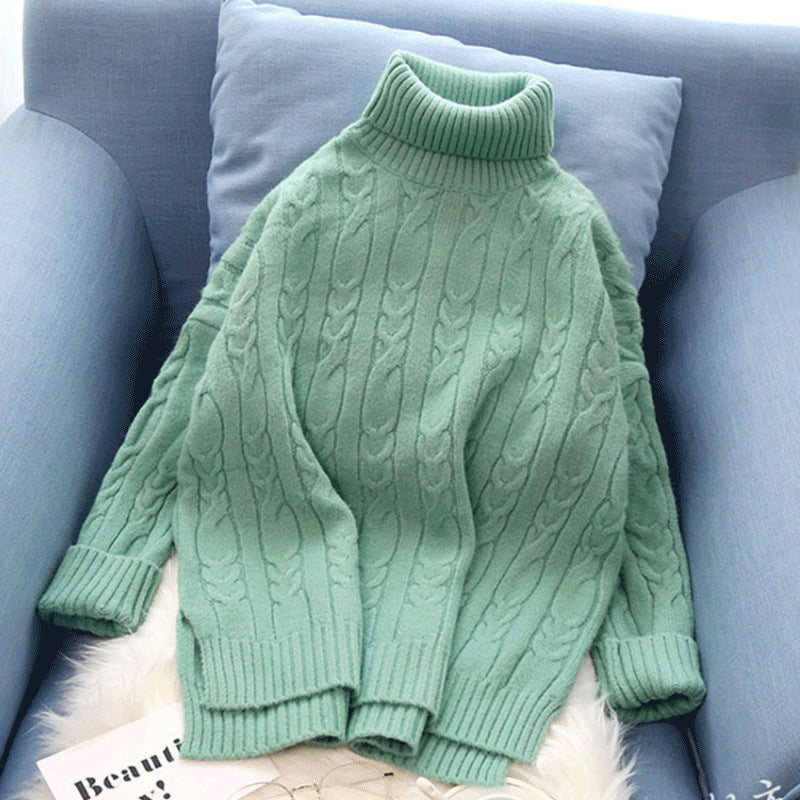 Loose short winter base yarn high neck sweater for women