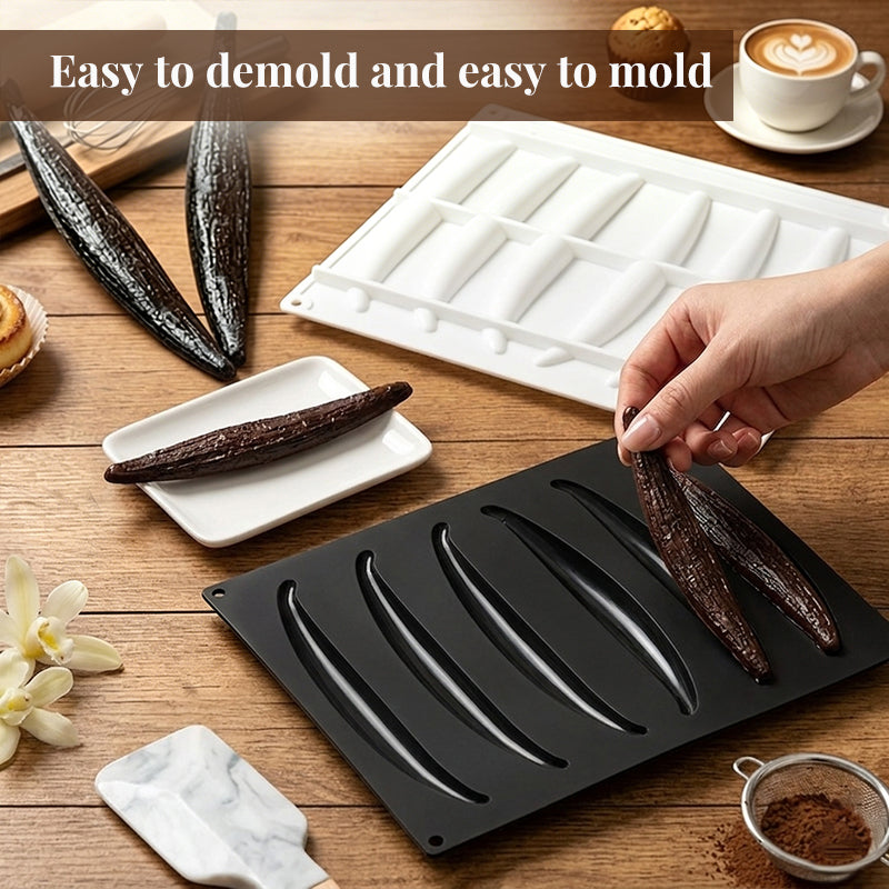 6-Cavity Silicone Vanilla Bean Mousse Mold – Non-Stick Cake & Dessert Baking Tray