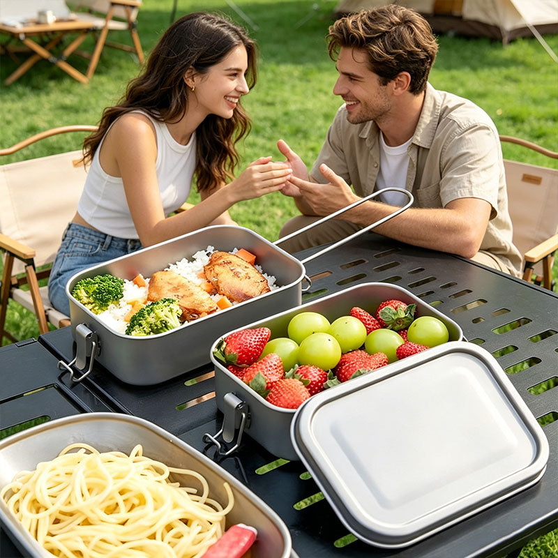Titanium Lunch Box with Lid & Folding Handle – Leak-Proof, Lightweight for Camping, Hiking, Picnic & Travel