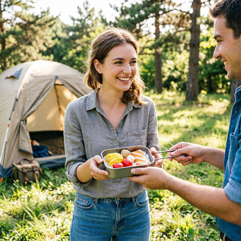 Titanium Lunch Box with Lid & Folding Handle – Leak-Proof, Lightweight for Camping, Hiking, Picnic & Travel