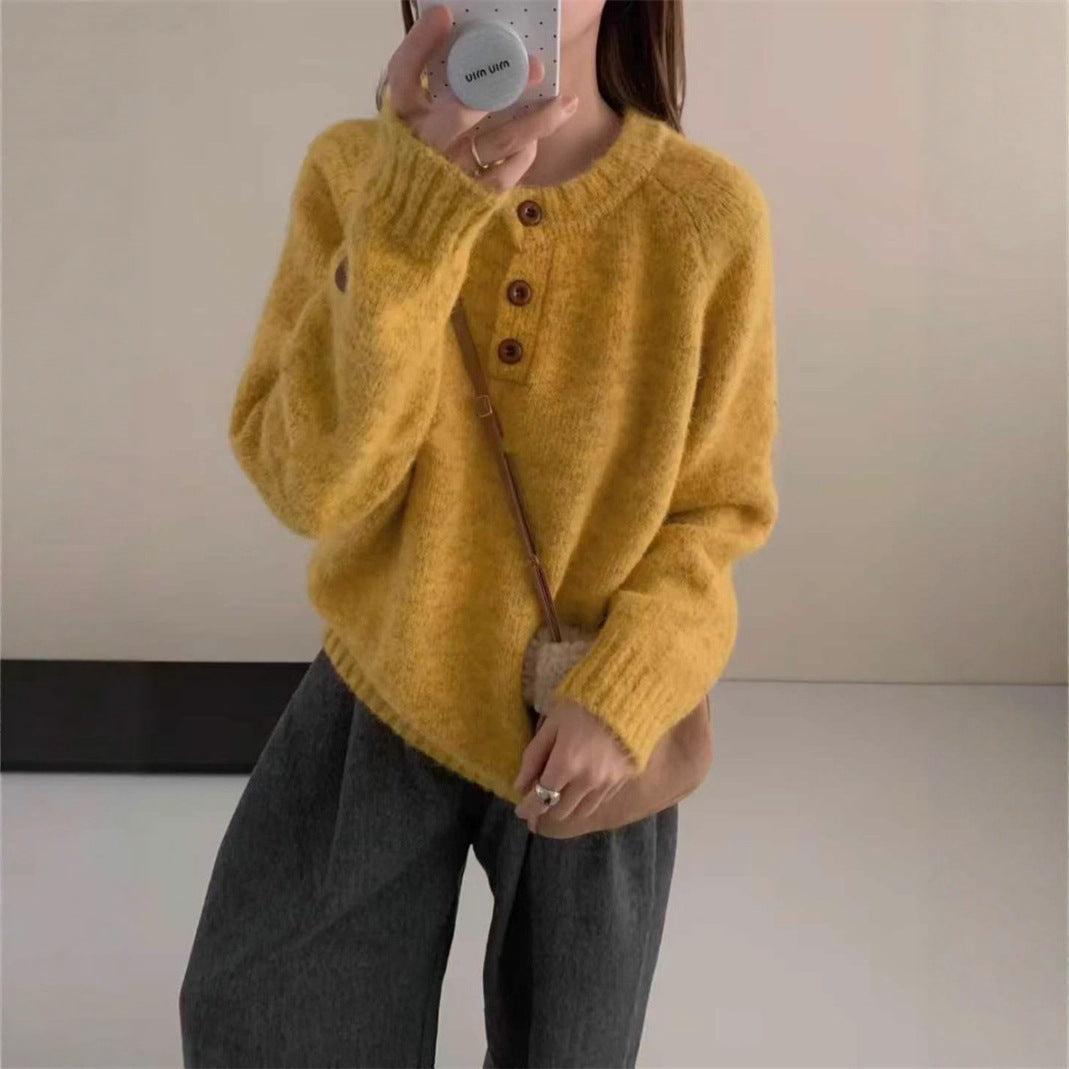 Retro Thick Casual Knitted Top Bottom Shirt