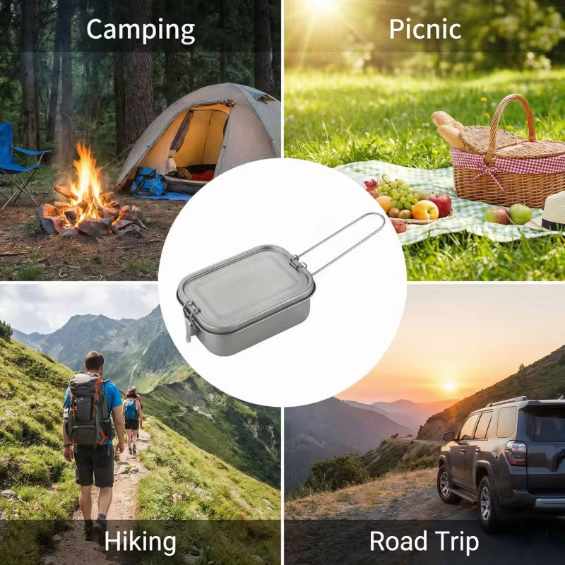 Titanium Lunch Box with Lid & Folding Handle – Leak-Proof, Lightweight for Camping, Hiking, Picnic & Travel