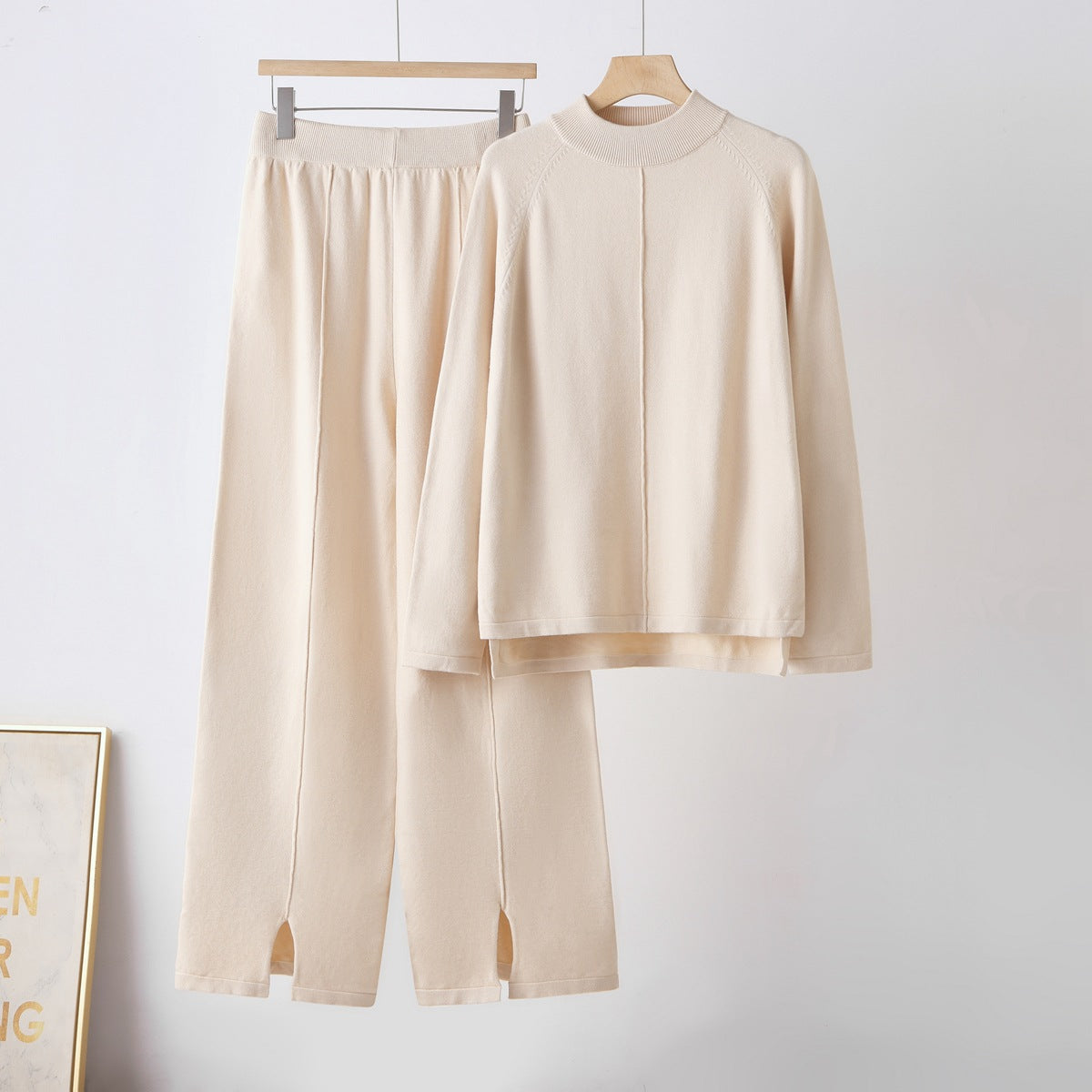 Round neck sweater loose wide leg pants set