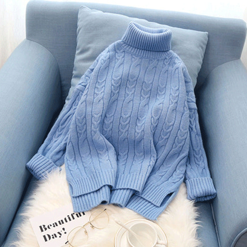 Loose short winter base yarn high neck sweater for women