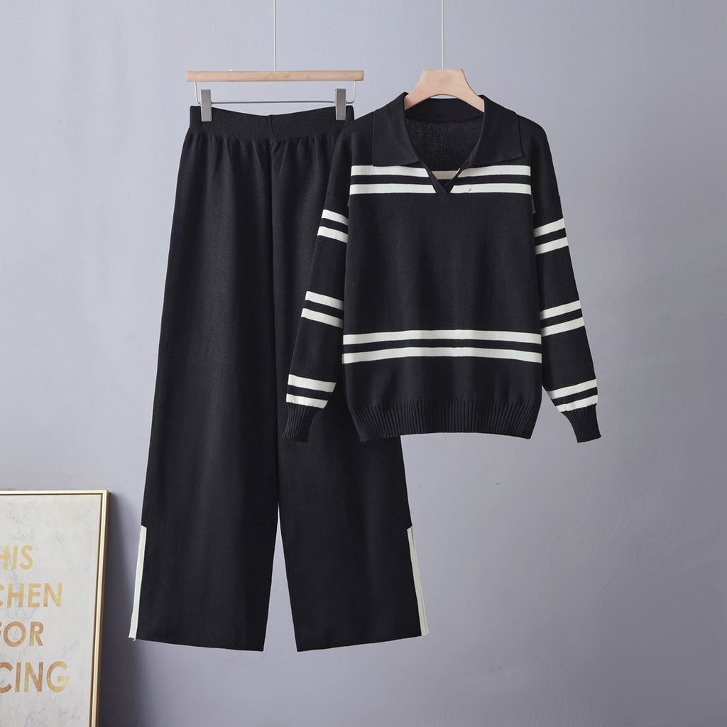 Contrast striped lapel set