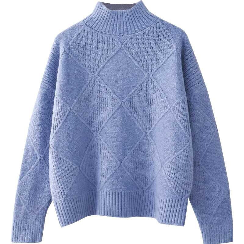 Half high neck loose and versatile knitted sweater for women