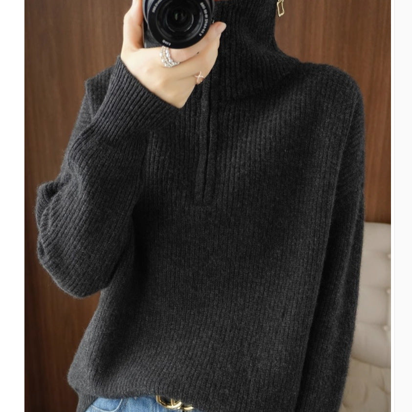 Half zip high collar sweater for women