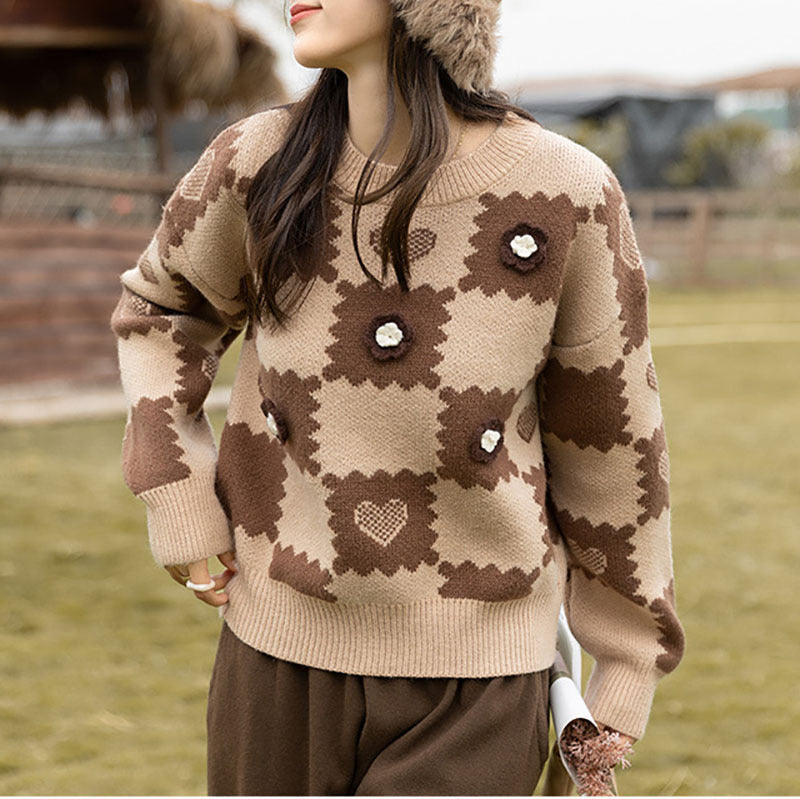 Loose fitting design with a pink knit sweater