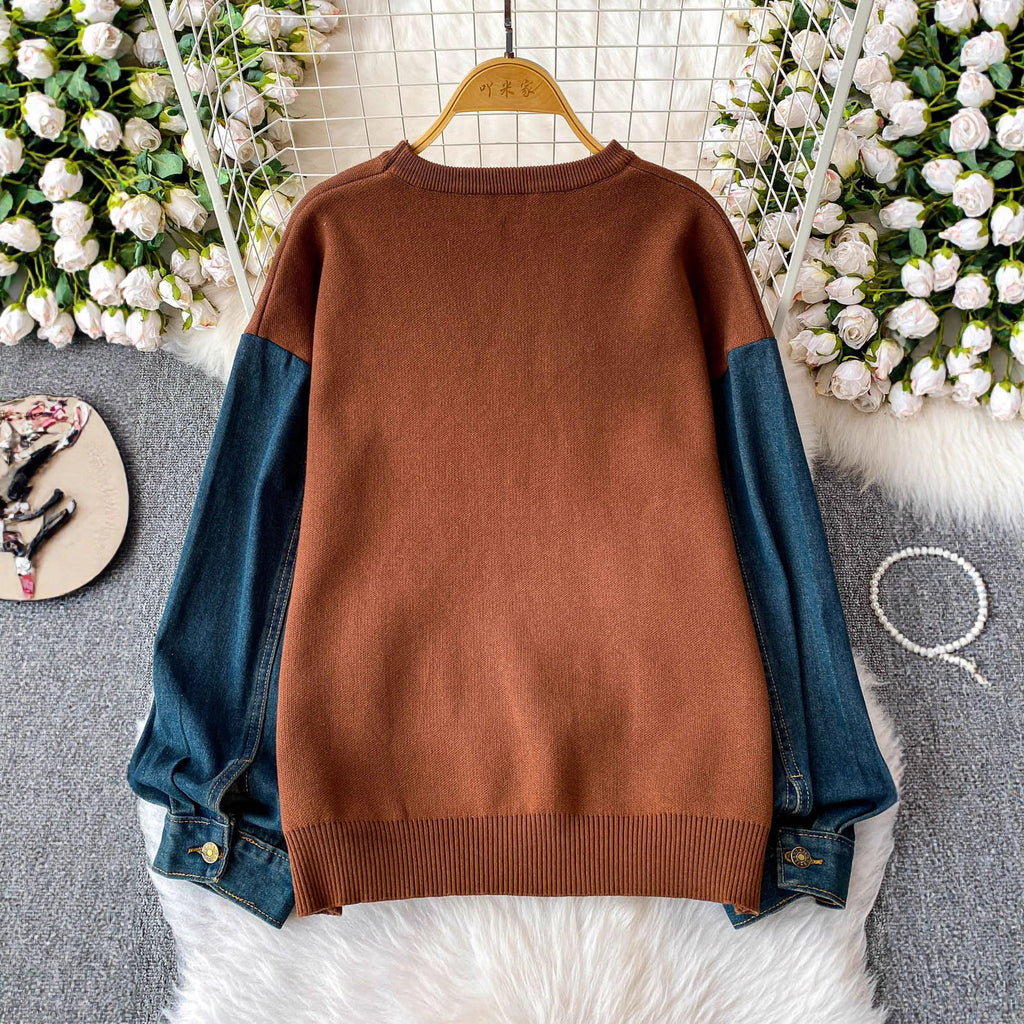 Nail bead butterfly contrasting sweater for women