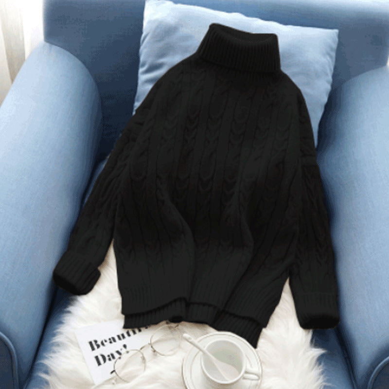 Loose short winter base yarn high neck sweater for women