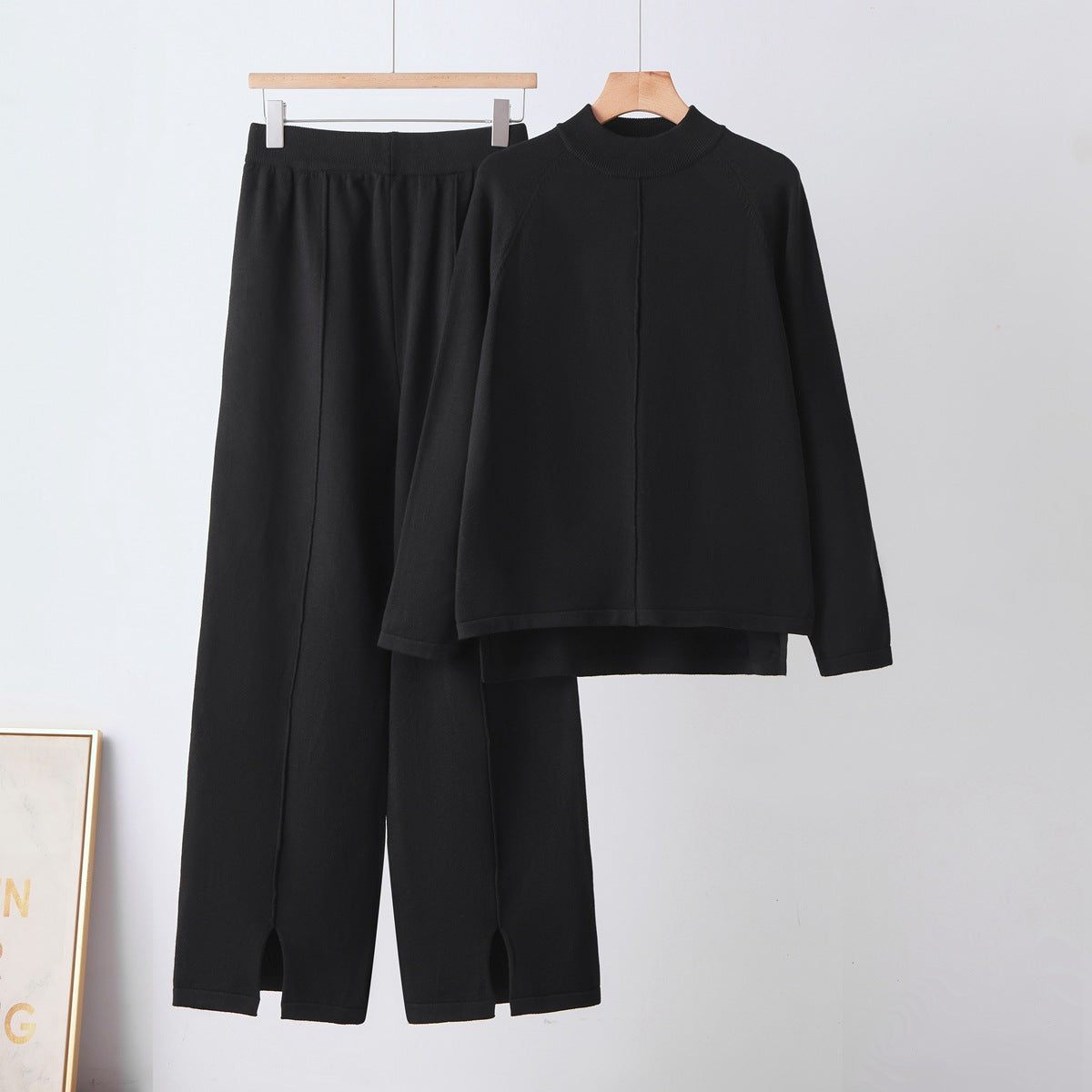 Round neck sweater loose wide leg pants set