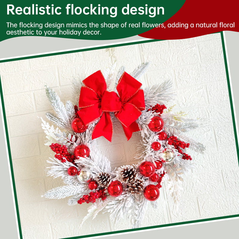 Flocked PVC Christmas Wreath - Artificial Vine Hanging Decor for Home, Door & Tree