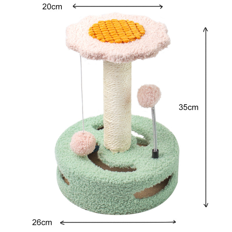 Sunflower Cat Tree – Small Cat Climbing Tower with Scratch Posts & Ball Toy