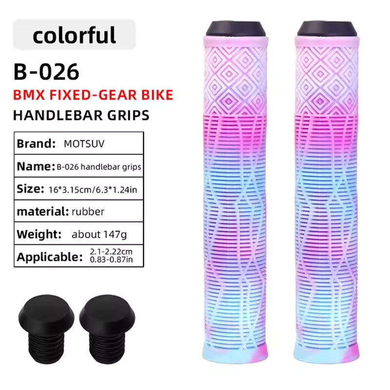 165MM Bike Handlebar Grips (Soft Rubber) - Bikes/Scooters/MTB, Colored Plugs
