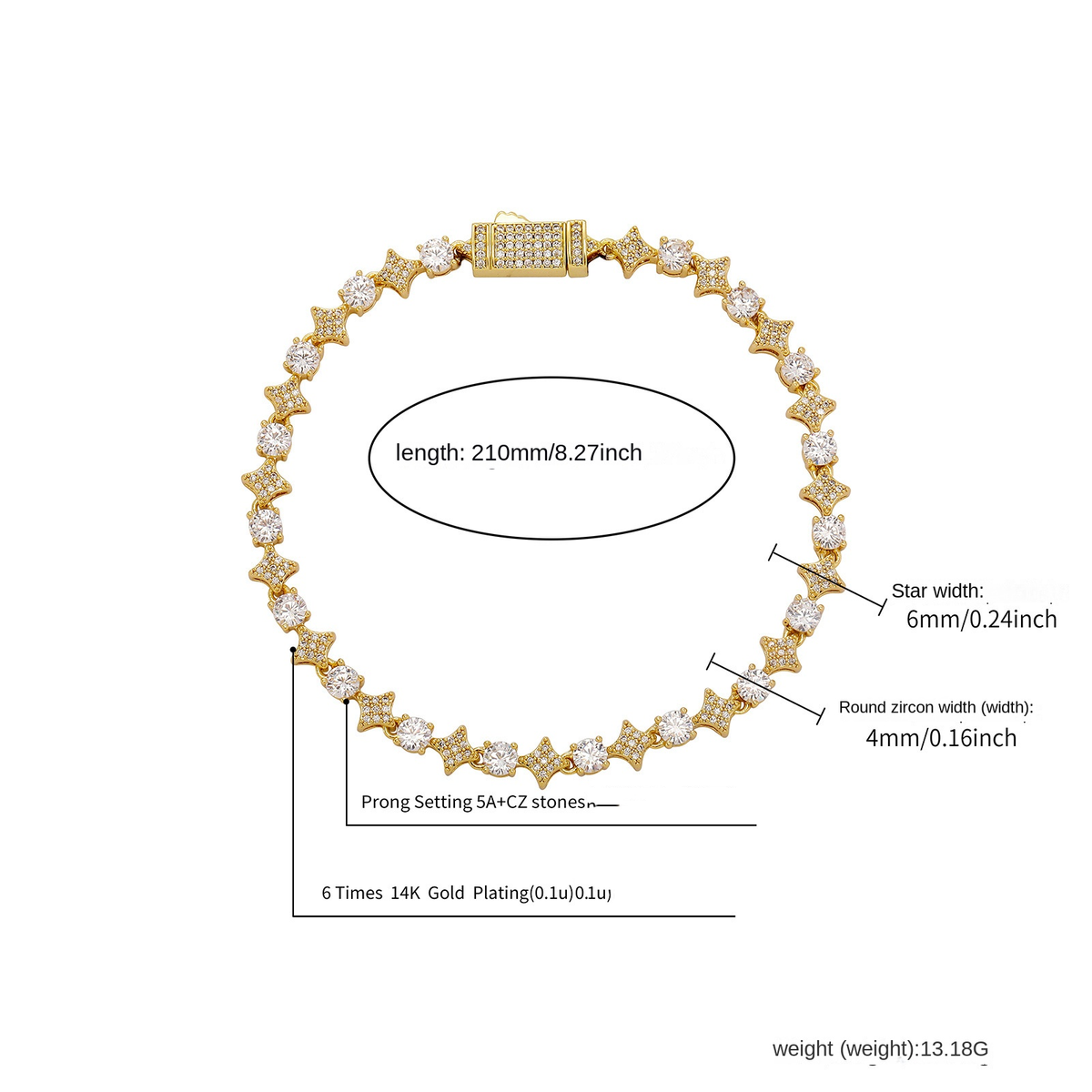 4MM Tennis Chain, 6MM Copper Zirconia Star Hip-hop Necklace, 8MM Starburst Bracelet Anklet, Factory