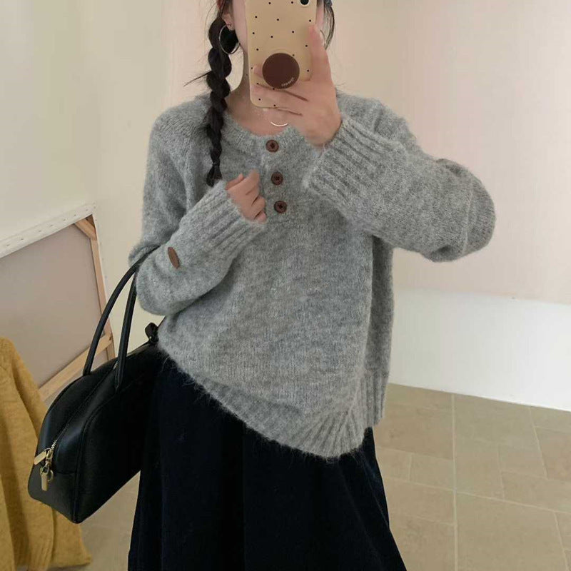 Retro Thick Casual Knitted Top Bottom Shirt