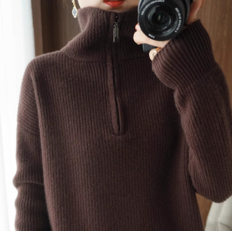 Half zip high collar sweater for women