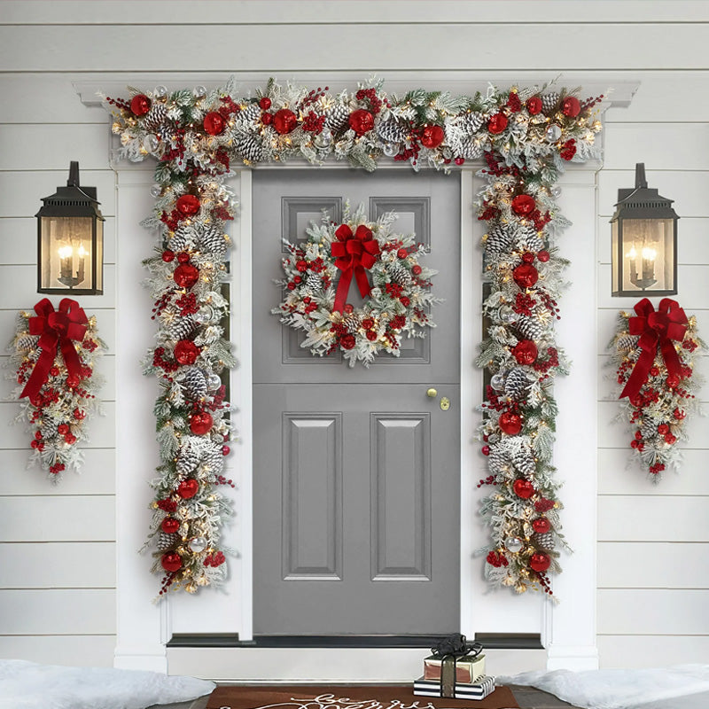 Flocked PVC Christmas Wreath - Artificial Vine Hanging Decor for Home, Door & Tree