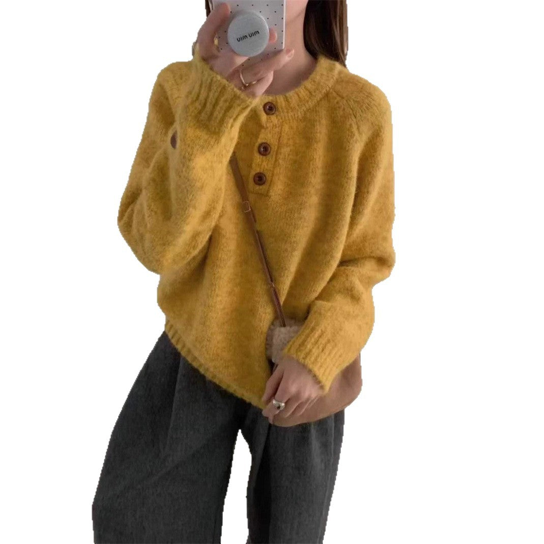 Retro Thick Casual Knitted Top Bottom Shirt