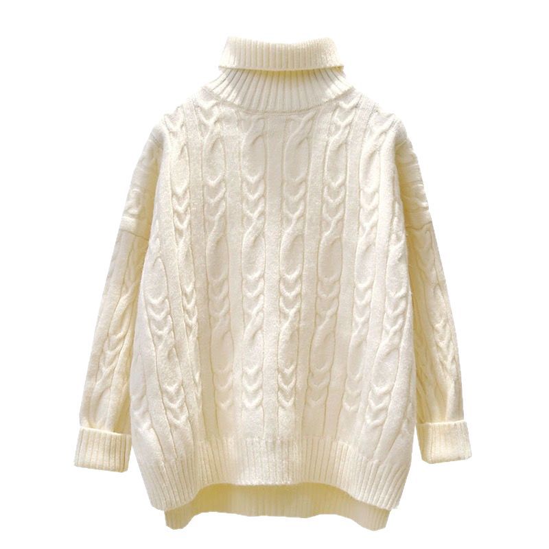 Loose short winter base yarn high neck sweater for women