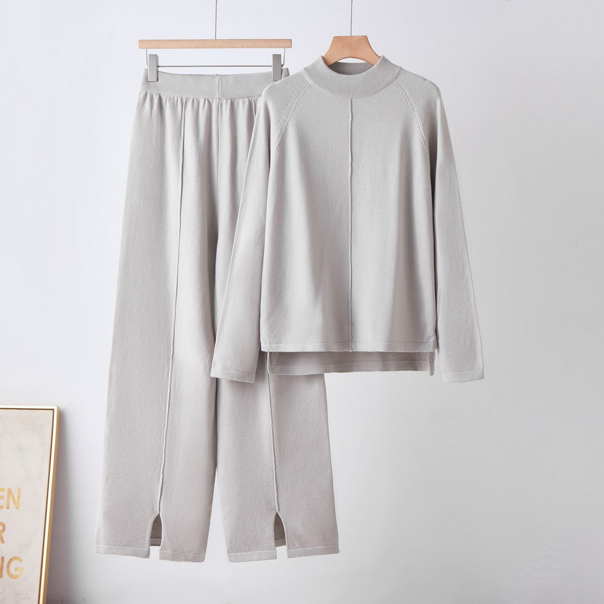 Round neck sweater loose wide leg pants set