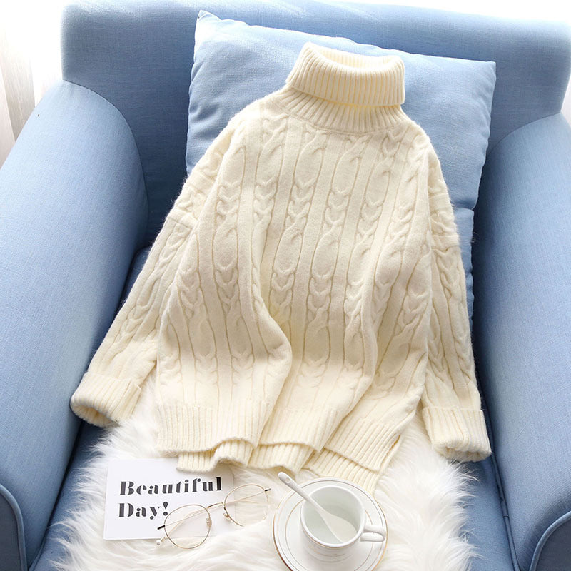 Loose short winter base yarn high neck sweater for women