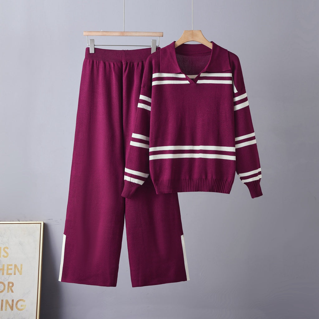Contrast striped lapel set