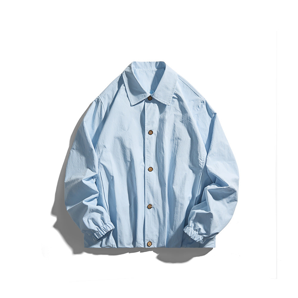 Solid Color Long Sleeve Flip Collar Regular Fit Men's Coach Jacket