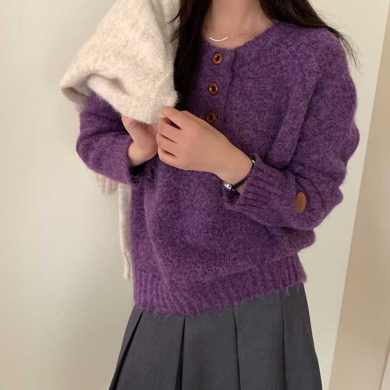 Retro Thick Casual Knitted Top Bottom Shirt