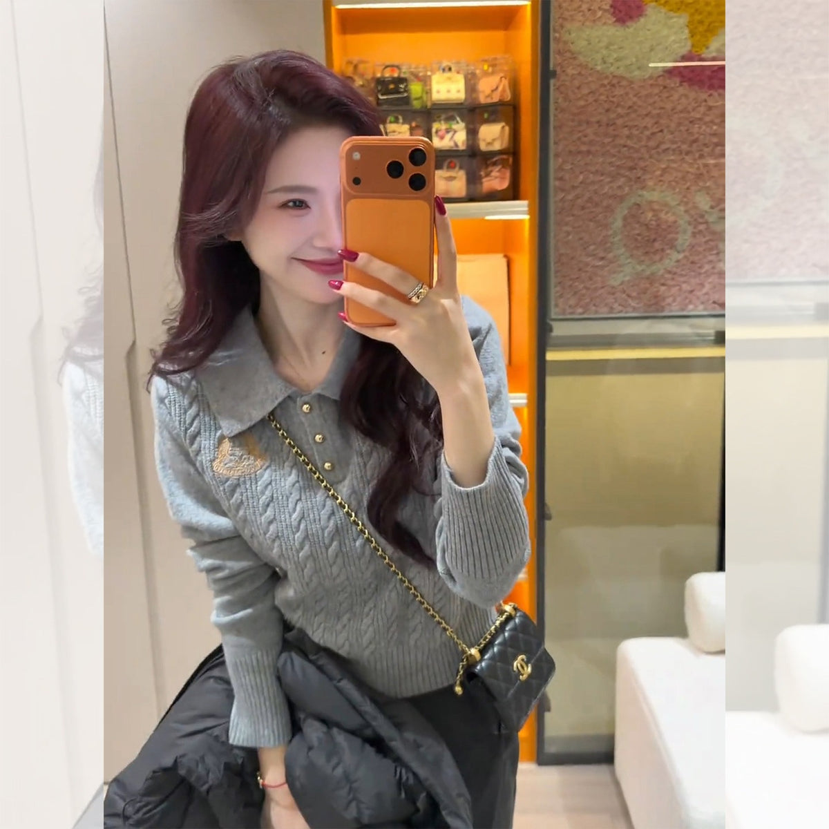 Polo lapel embroidery pullover Fried Dough Twists base sweater women
