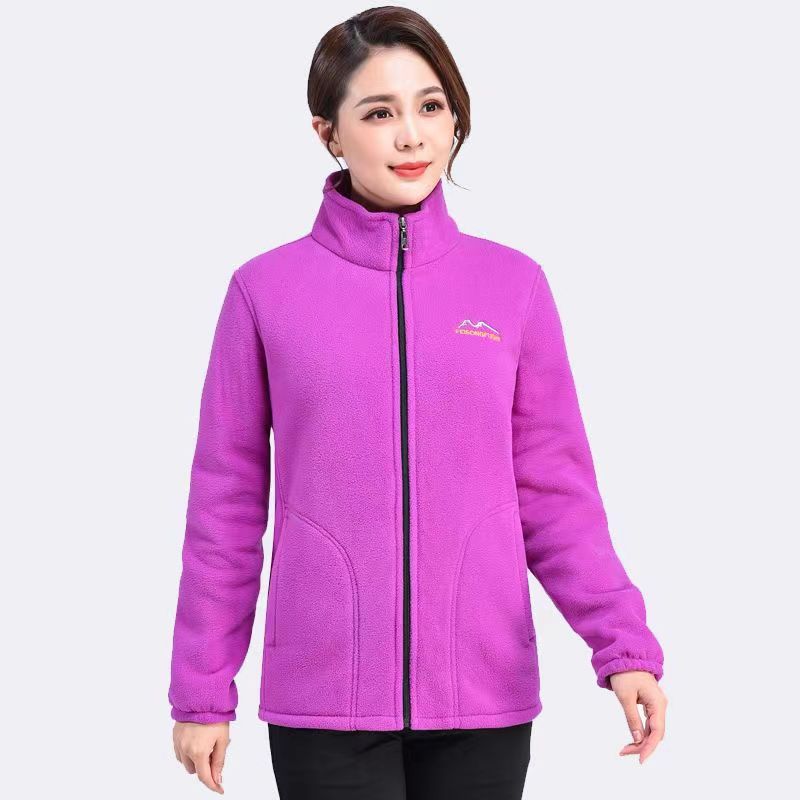 Fleece Jacket for Women Lined Thickened Zip-Up Stand Collar Loose Sporty Hoodie Warm Top