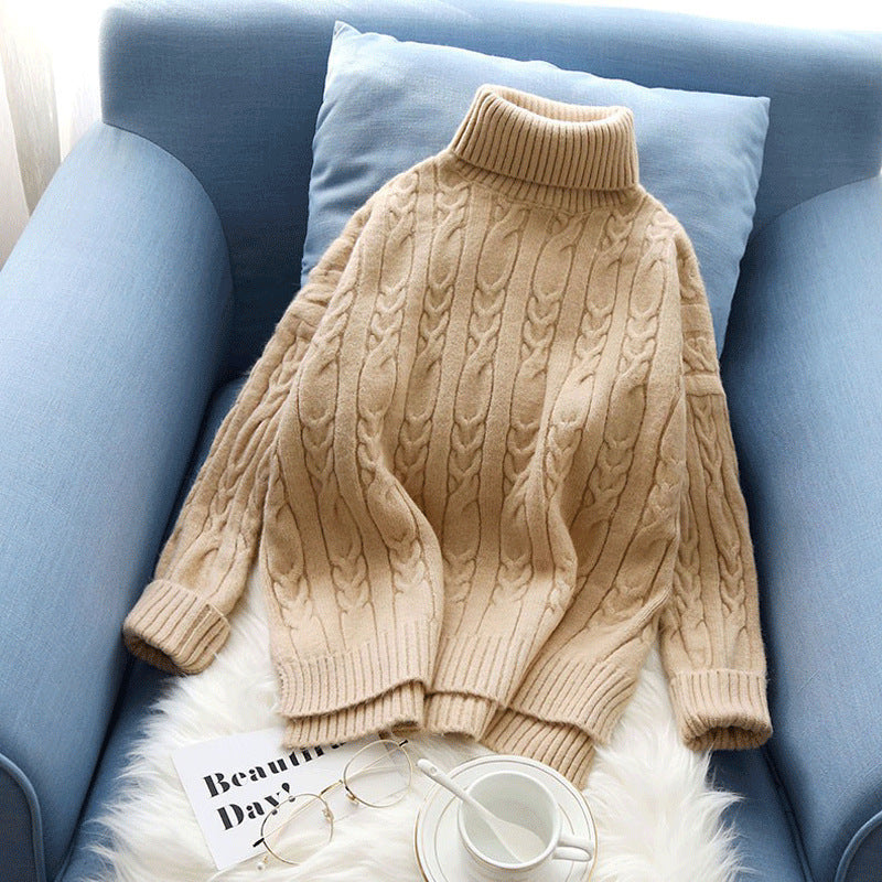Loose short winter base yarn high neck sweater for women