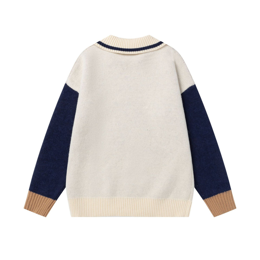 Splicing teddy bear tie sweater