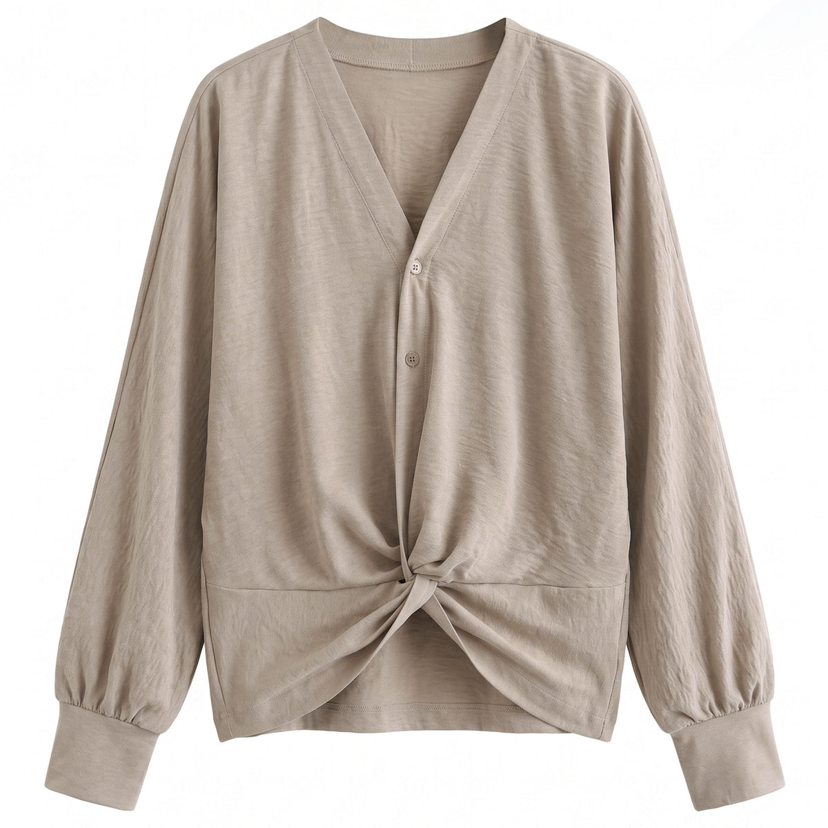 High-Perception V-Neck Pleated Knot Waist-Cinching Blouse for Women, Relaxed Commute Top