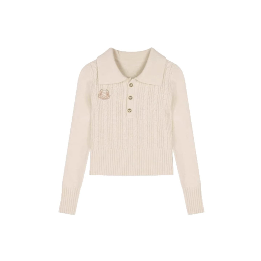 Polo lapel embroidery pullover Fried Dough Twists base sweater women