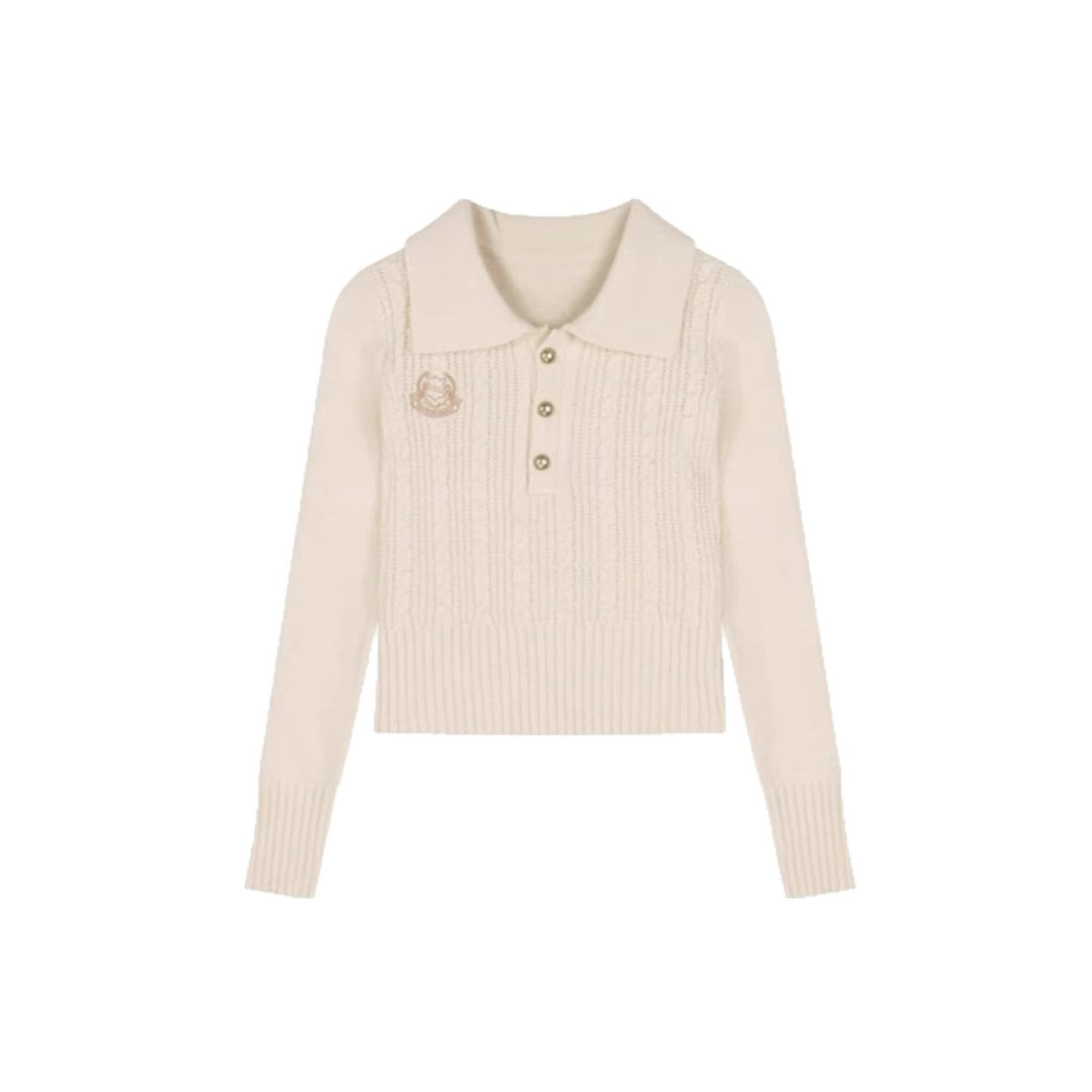 Polo lapel embroidery pullover Fried Dough Twists base sweater women